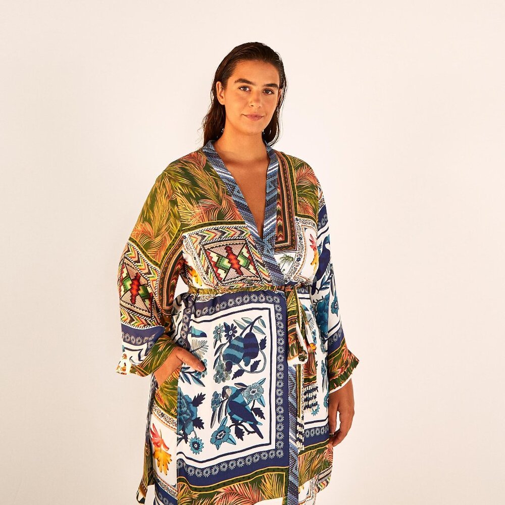 MIXED SCARVES SIDE SLIT KIMONO
